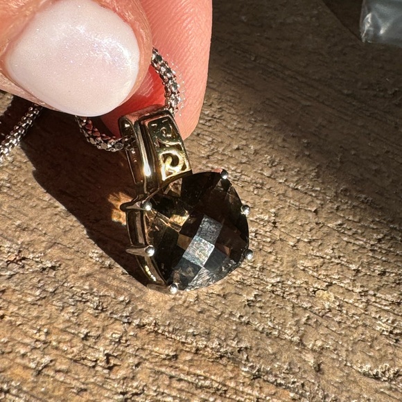 18K yellow gold and 925 Sterling silver Smoky Quartz pendant necklace - Picture 3 of 14